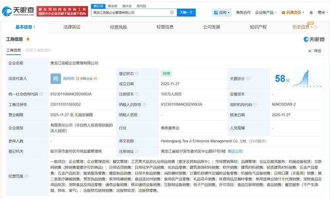霸王茶姬跨界布局 黑龙江成立企业管理公司，拓展工艺美术品与礼仪用品销售新赛道